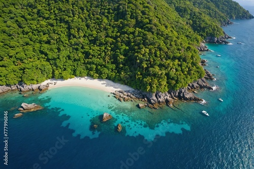 Aerial view of the coast of a tropical island © ThomasLENNE