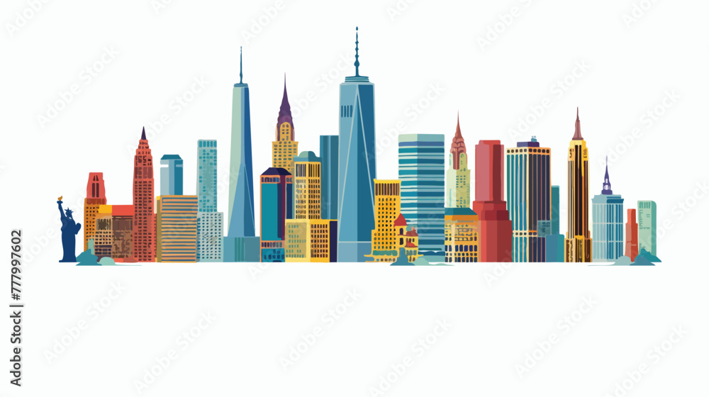 City skyline flat vector isolated on white background