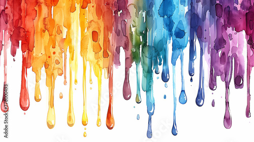 acquarello gocciolante, gocce di colore, arcobaleno, liquido, acqua, spruzzo, sfondo bianco photo