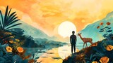 Man and Deer in Dreamlike Illustrations, To provide a unique and captivating visual for advertising, marketing, or editorial campaigns featuring