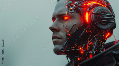 Stylish handsome cyborg head in profile / Futuristic man