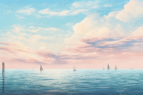 A group of sailboats drifting on a calm sea, sailboats drifting on sea, AI generated