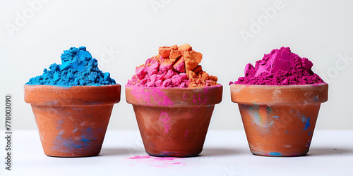 Holi color powder Organic Gulal colours in bowl for Holi festival Hindu tradition festivel photo