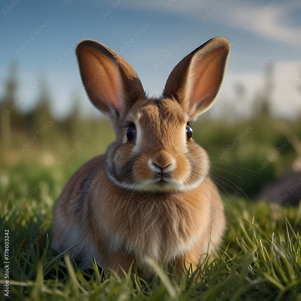 a rabbit with big eyes sitting in the grass, a very cute rabbit with big ears on some grass a rabbit with big eyes sitting in the grass, a very cute rabbit with big ears on some grass