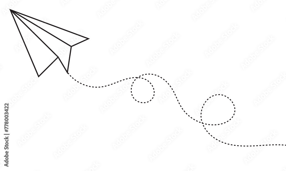 Paper plane with dotted line, Origami paper airplane, Travel symbol, vector illustration. Editable stroke.. Paper plane with dotted line, Origami paper airplane, Travel symbol, vector illustration. Editable stroke..