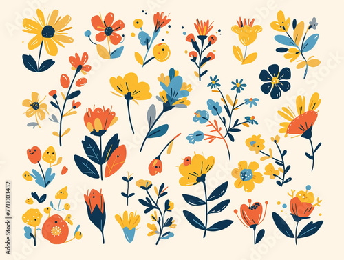 A collection of colorful flowers in various sizes and shapes © Wonderful Studio