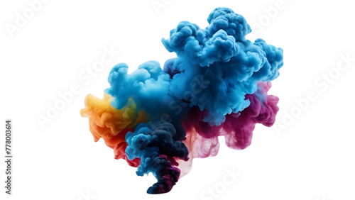 colorful ink explosion effect isolated on transparent background, colorful smoke bomb explosion emitting clouds