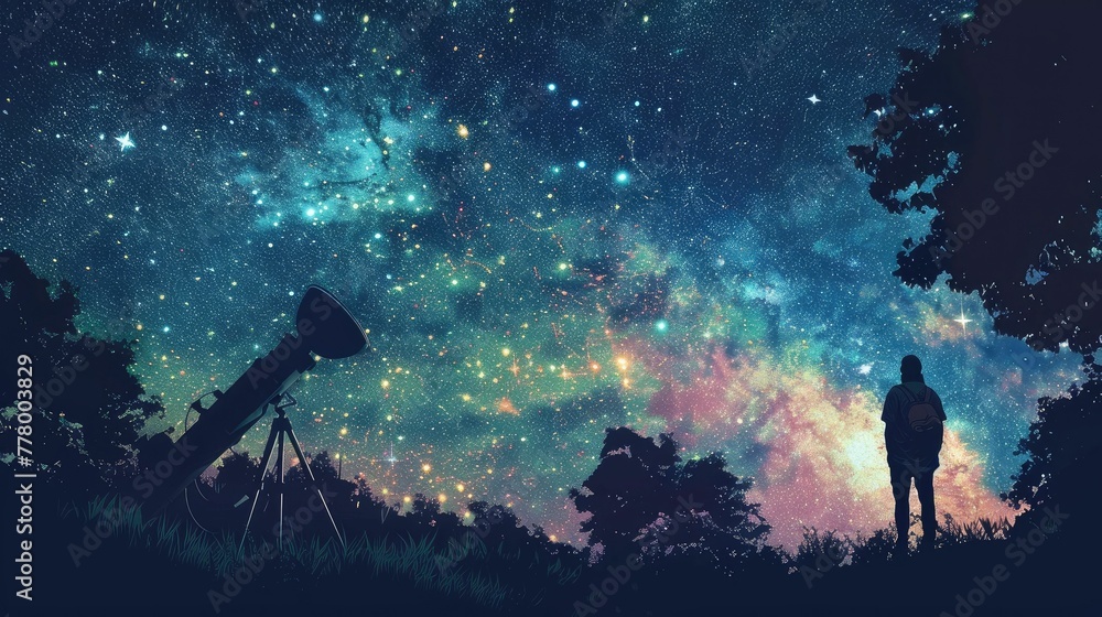 Fototapeta premium Captivating Cosmic Spectacle Stargazing Under the Expansive Summer Night Sky