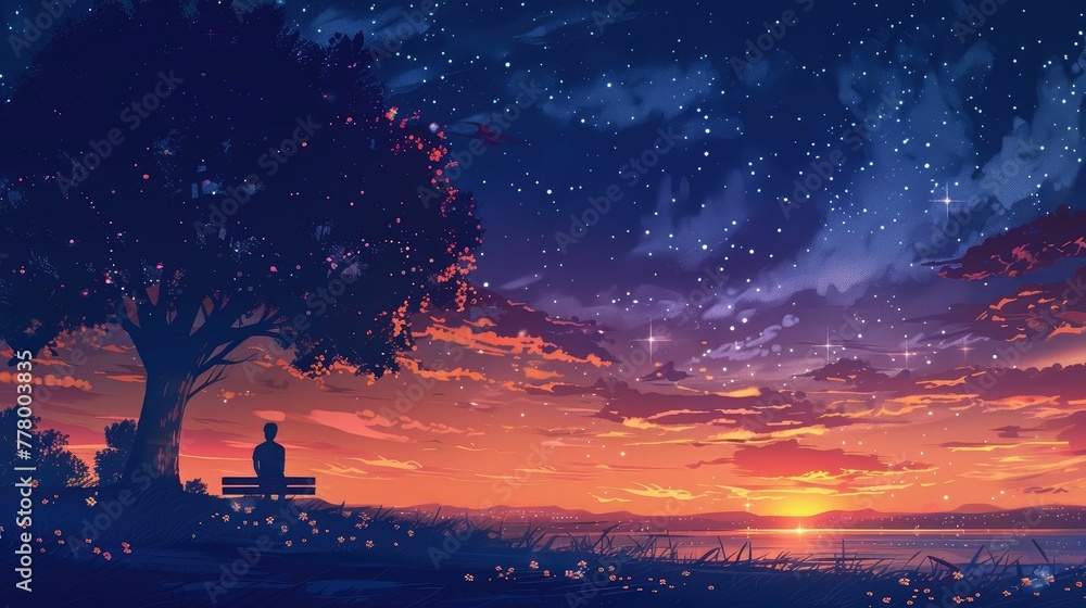 Fototapeta premium Stargazing Under the Expansive Summer Night Sky a Cosmic Spectacle of Nature s Wonders
