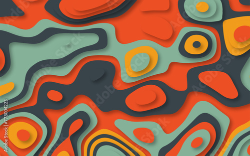 Papercut multi color texture vector background. Abstract topography concept design or flowing liquid illustration for website template. Smooth origami art shape paper cut