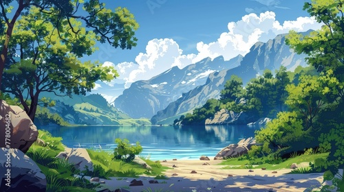 Captivating Summer Landscape with Majestic Mountains and Serene Lake photo
