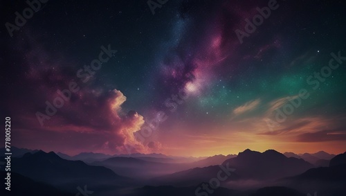 Starry Night Sky Over Mountain Range