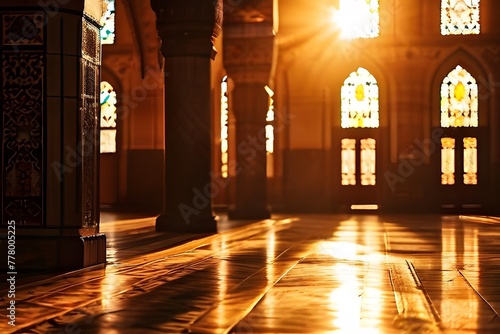 Serene Ramadan Prayer at the Mosque: Sacred Atmosphere and Soft Golden Light