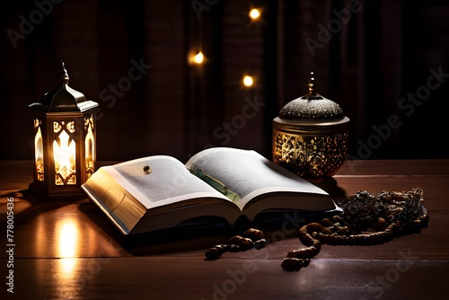Quiet Corner for Ramadan Reflection: Prayer Mat, Quran, and Soft Moonlight