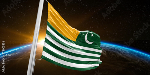 kashmir national flag cloth fabric waving on beautiful global Background. photo