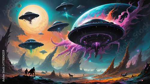 Fantastic landscape about alien invasion