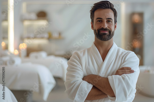 Professional male masseur standing with confidence in spa