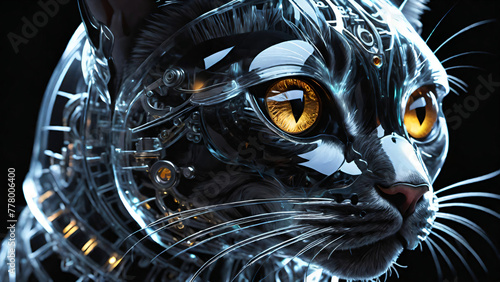 Mechanical cat with black background