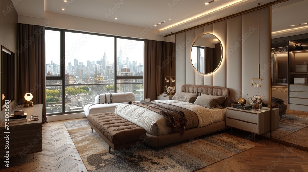 Fototapeta premium Spacious Bedroom With Large Bed and Window