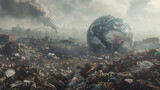 The planet Earth itself sitting amongst a massive garbage heap