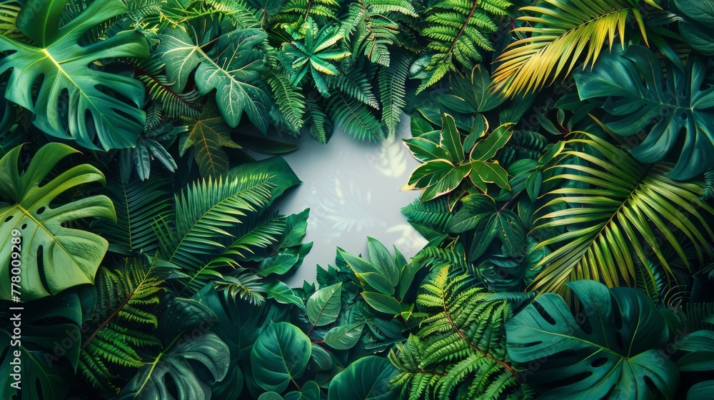Picture Frame Surrounded by Tropical Leaves Picture Frame Surrounded by Tropical Leaves