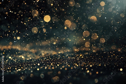 glitter vintage lights background. gold and black. de-focused,Blurred photo with golden and black dots visible glittering, shining brightly look and feel luxurious Suitable for use as a wallpaper 