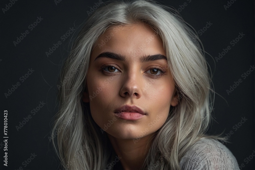 Close up portrait of a beautiful woman with long blond hair on a black background Close up portrait of a beautiful woman with long blond hair on a black background