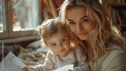 Woman and Child Reading Book Together