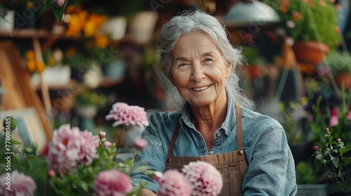 Elegant Senior Woman With Hat and Flowers © olegganko