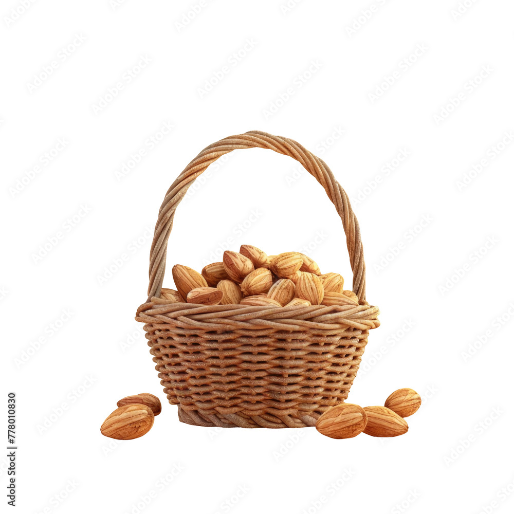 A basket of various nuts on a Transparent Background A basket of various nuts on a Transparent Background