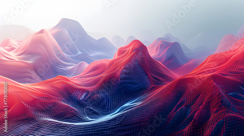 A digital landscape of abstract geometric mountains