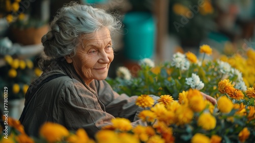 Older Woman Standing Among Yellow Flowers © olegganko