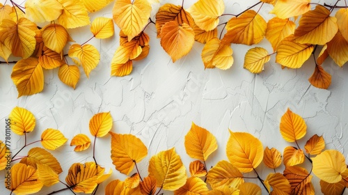 White Wall Covered With Yellow Leaves