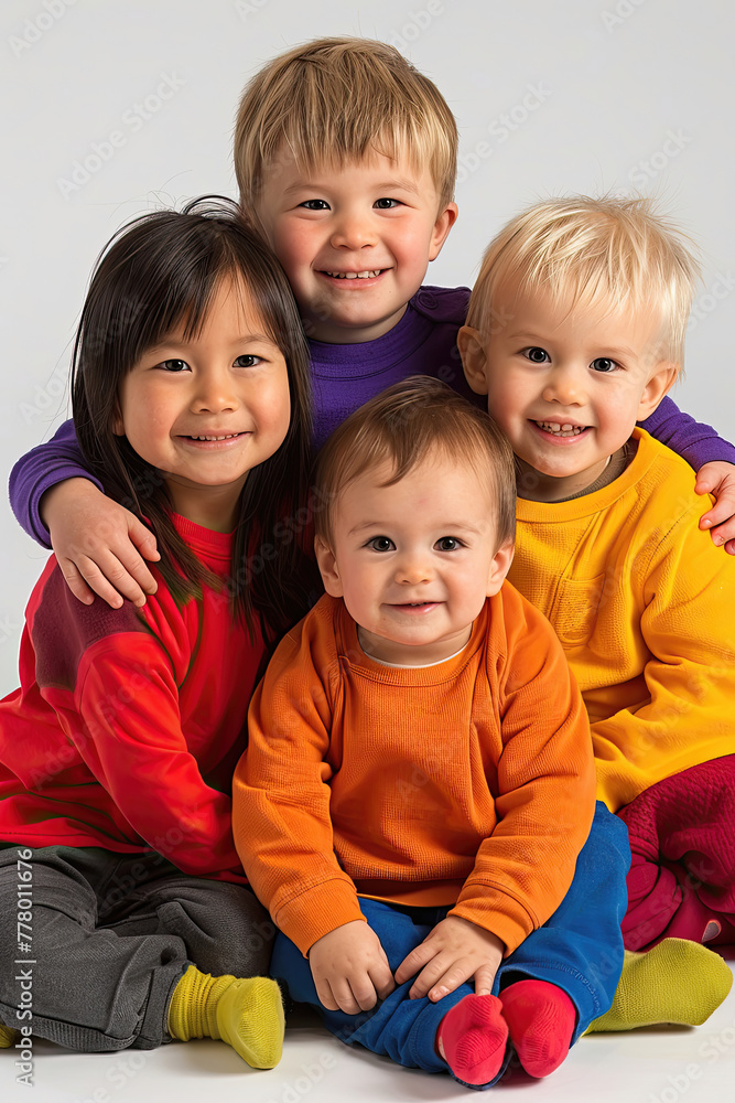 A group of children are sitting in a row A group of children are sitting in a row