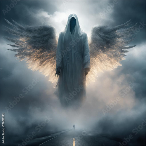 Evil giant angel over the road.