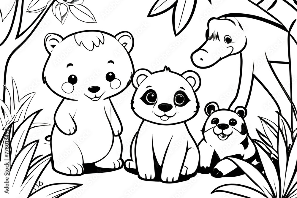 Obraz premium panda in the forest. Happy Animals Playing Together