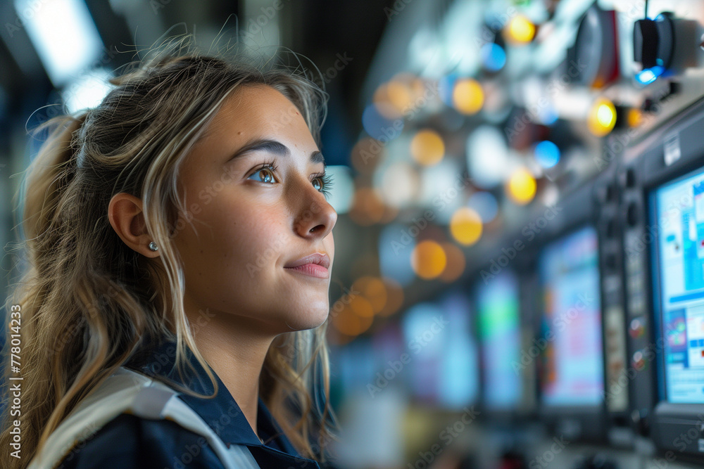Woman Gazing up at a Slot Machine Woman Gazing up at a Slot Machine