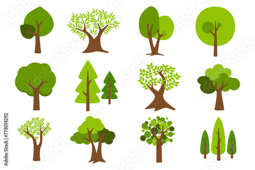 Collection of trees. tree set isolated on white background. vector illustration.