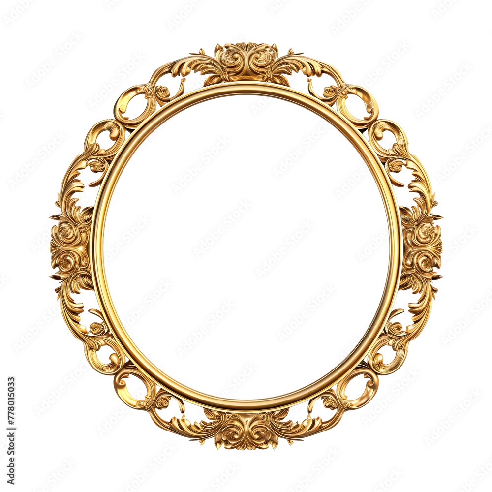 Ornate Baroque Style Golden Picture Frame with Intricate Details on a Transparent Background Ornate Baroque Style Golden Picture Frame with Intricate Details on a Transparent Background