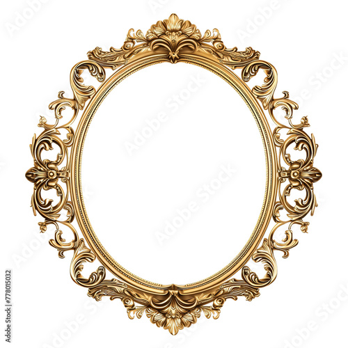 Ornate Baroque Style Golden Picture Frame with Intricate Details on a Transparent Background