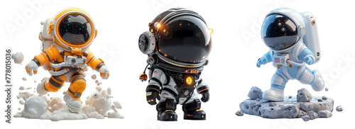 set 3d cartoon character animation, cute little astronaut, generative ai