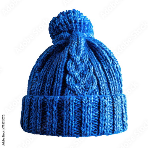 Blue knitted hat isolated on transparent background