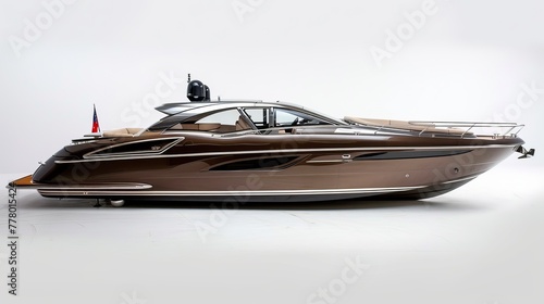 photo of a 12 meter motorboat, side view, riva style, white background