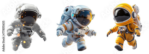 set 3d cartoon character animation, cute little astronaut, generative ai
