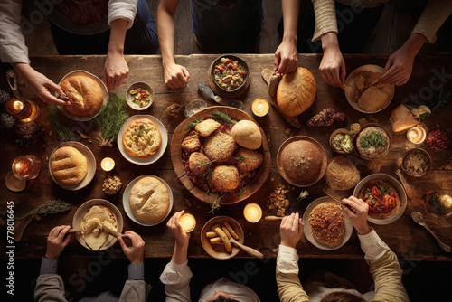 Generative AI image of Passover Seder celebration with traditional foods