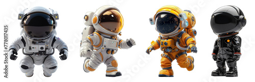 set 3d cartoon character animation, cute little astronaut, generative ai