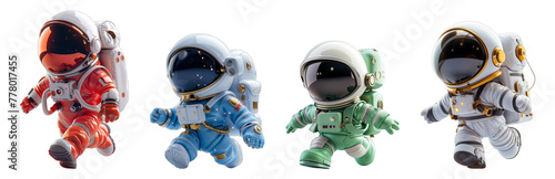 set 3d cartoon character animation, cute little astronaut, generative ai