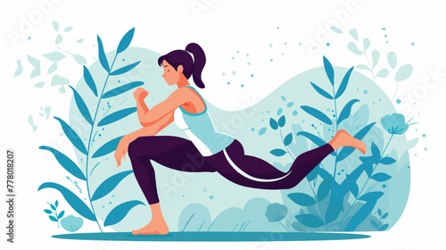 Attractive woman doing stretching exercises flat vector