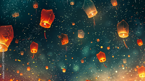 Yee Peng Festival pattern, colorful Yee Peng Festival in the nig