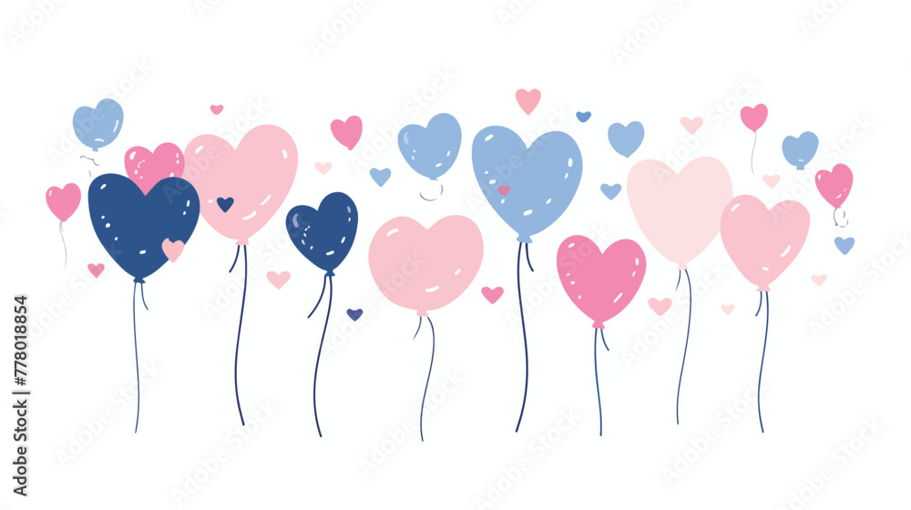 Balloons air with heart shape flat vector isolated 